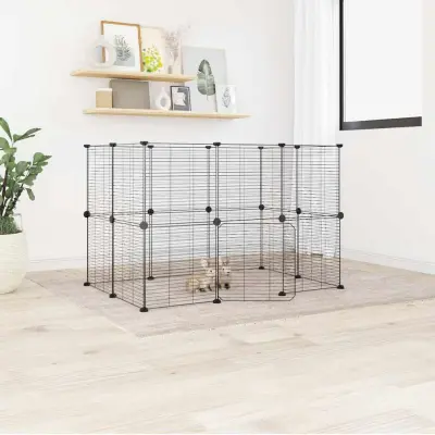 The Living Store Ograda za hišne ljubljen?ke z 20 paneli ?rna 35x35 cm jeklo - Kletka Za Male Živali