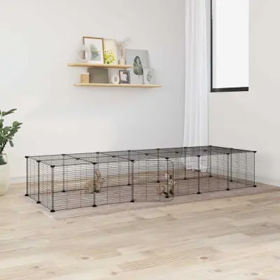 The Living Store Ograda za hišne ljubljen?ke z 28 paneli ?rna 35x35 cm jeklo - Kletka Za Male Živali