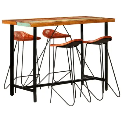 The Living Store Barska garnitura 5-delna trden predelan les in pravo usnje - Barska Garnitura