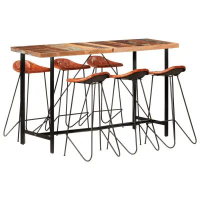 The Living Store Barska garnitura 7-delna trden predelan les in pravo usnje - Barska Garnitura