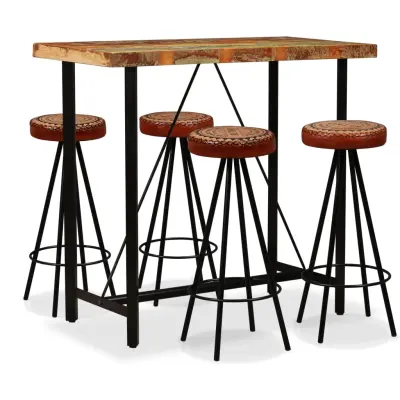 The Living Store Barska garnitura 5-delna predelani les, pravo usnje in platno - Barska Garnitura