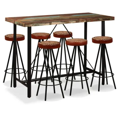 The Living Store Barska garnitura 7-delna predelan les, pravo usnje in platno - Barska Garnitura