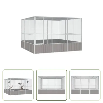 The Living Store Ptičja kletka siva 302,5x324,5x211,5 cm pocinkano jeklo - Ptičja Kletka