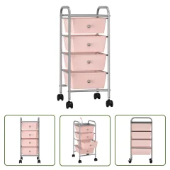The Living Store Premični voziček s 4 predali roza plastika - Voziček Za Shranjevanje