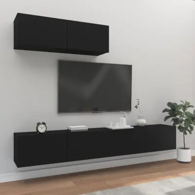 The Living Store Komplet TV omaric 3-delni ?rn inženirski les - Komplet TV Omaric