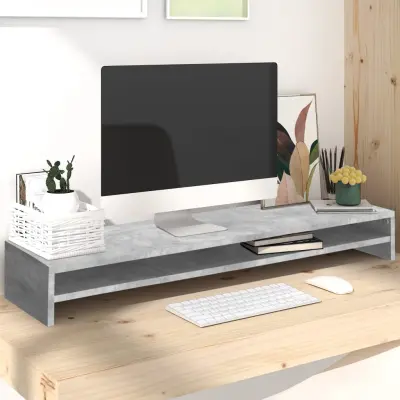 The Living Store Stojalo za zaslon betonsko sivo 100x24x13 cm iverna ploš?a - Stojalo Za Zaslon