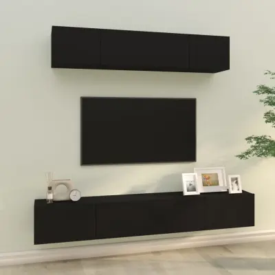 The Living Store Komplet TV omaric 4-delni ?rn inženirski les - Komplet TV Omaric