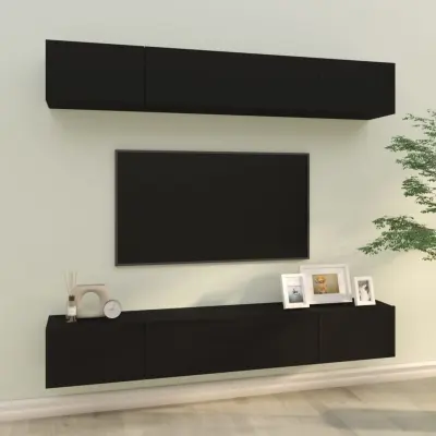 The Living Store Stenske TV omarice 4 kosi ?rne 100x30x30 cm - Stenska TV Omarica