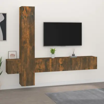 The Living Store Komplet TV omaric 5-delni dimljen hrast inženirski les - Komplet TV Omaric