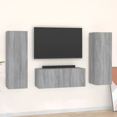 The Living Store Komplet TV omaric 3-delni siva sonoma inženirski les - Komplet TV Omaric