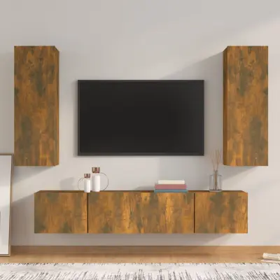 The Living Store Komplet TV omaric 4-delni dimljen hrast inženirski les - Komplet TV Omaric