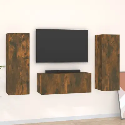 The Living Store Komplet TV omaric 3-delni dimljen hrast konstruiran les - Komplet TV Omaric