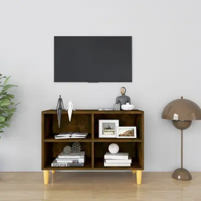 The Living Store TV omarica z lesenimi nogami dimljeni hrast 69,5x30x50 cm - TV Omarica