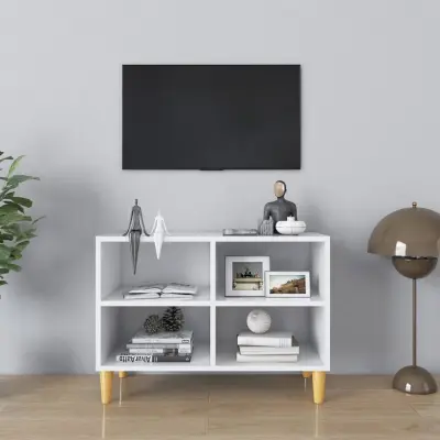 The Living Store TV omarica s trdnimi lesenimi nogami bela 69,5x30x50 cm - TV Omarica