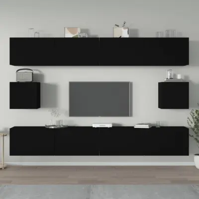 The Living Store Komplet TV omaric 6-delni ?rn inženirski les - Komplet TV Omaric