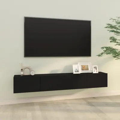 The Living Store Stenska TV omarica 2 kosa ?rna 100x30x30 cm inženirski les - Stenska TV Omarica