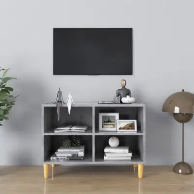 The Living Store TV omarica z lesenimi nogami betonsko siva 69,5x30x50 cm - TV Omarica