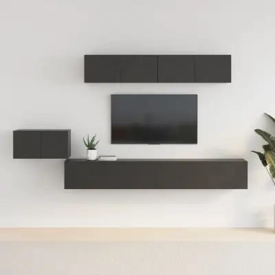The Living Store Komplet TV omaric 5-delni ?rn inženirski les - Komplet TV Omaric