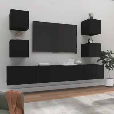 The Living Store Komplet TV omaric 6-delni ?rn inženirski les - Komplet TV Omaric