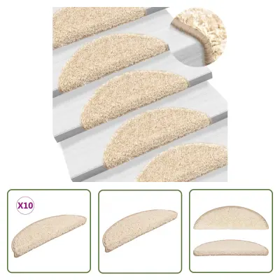 The Living Store Preproge za stopnice 10 kosov 56x17x3 cm krem - Preproga Za Stopnice