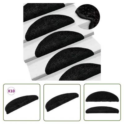 The Living Store Preproge za stopnice 10 kosov 56x17x3 cm črne - Preproga Za Stopnice