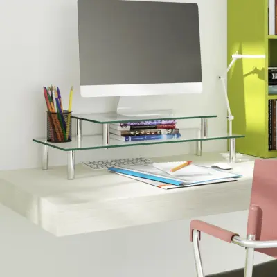 The Living Store 2-nadstropno stojalo za monitor prozorno steklo - Stojalo Za Monitor