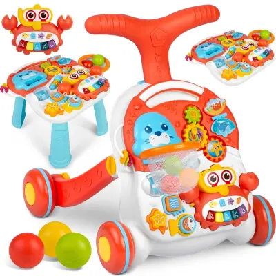2-in-1 Educational Pusher Table RK-810 in White and Red for Toddlers