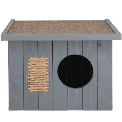 Lesena hišica za mačke za prostor 49,5 x 58 x 36 cm – Izolirana hišica z grebalom