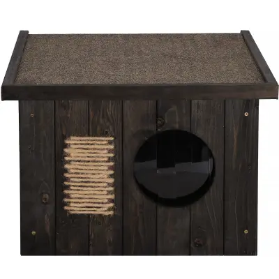 Lesena hišica za mačke za prostor 49,5 x 58 x 36 cm – Izolirana hišica z grebalom