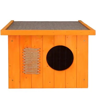 Lesena hišica za mačke za prostor 49,5 x 58 x 36 cm – Izolirana hišica z grebalom