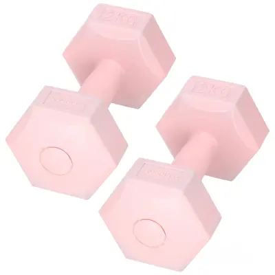 Komplet heksagonalnih uteži za moč in fitnes, 2 x 2 kg, roza barva