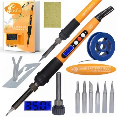 Rosfix Set Električna Spajkalna Postaja Orange Rottweiler – LCD, 60W, 180–500 °C, 6 Grotov, 900M | ESD, EU Vtič