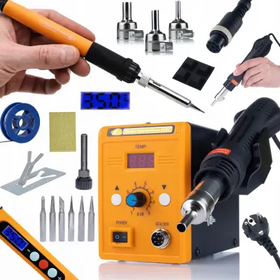 POSTAJA ZA SPAJKANJE Z VROČIM ZRAKOM 858D + KOMPLET ZA NATANČNO SPAJKANJE 11V1 Z ZASLONOM ORANGE ROTTWEILER ELECTRIC S SERIES