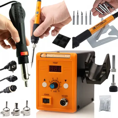 ROSFIX POSTAJA ZA SPAJKANJE Z VROČIM ZRAKOM ROSFIX 858D+SET 8V1 NATANČNI SPAJKALNIK S POTENCIOMETROM ROSFIX ORANGE PITBULL OP60W ELECTRIC S SERIES