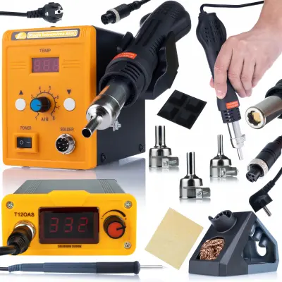 KOMPLET SPAJKALNE POSTAJE T12 ROSFIX ORANGE AKBASH STANDARD T12OAS ELECTRIC PRO SERIES + ROSFIX 858D POSTAJA ZA SPAJKANJE Z VROČIM ZRAKOM + KOMPLET 3