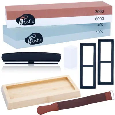 Rosfix Set Brusni Kamen W400–8000 – Dvostranski Vodni Kamen za Nože | Korund, 18×6×3 cm, 1,9 kg