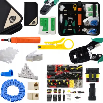 Rosfix Komplet omrežnih orodij v torbici (tester kablov RJ45/RJ11, klešče in dodatki) v1 + Komplet hermetičnih električnih povezav, 352 elementov