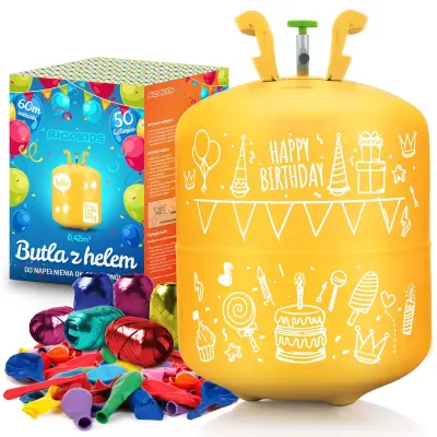Complete Helium Cylinder Party Set with 50 Balloons and Ribbon