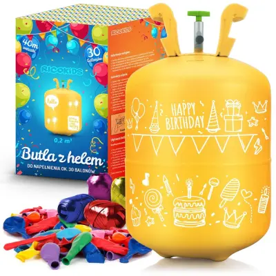 Complete Helium Balloon Kit with 0.20m3 Cylinder, 30 Colorful Balloons, and Ribbon