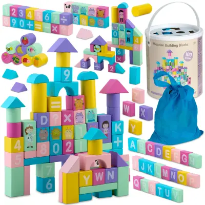 Ricokids Wooden Educational Blocks Set RK-871 - 100 Pieces for Creative Learning