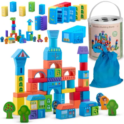 Ricokids Wooden Educational Blocks Set RK-871 - 100 Pieces for Creative Learning