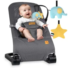 Nukido Gray Rocking Chair with Removable Toy Bar for Active Play