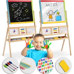 Ricokids Multifunctional Large Magnetic Chalkboard and Rotating Clock for Kids - Colorful Learning Tool