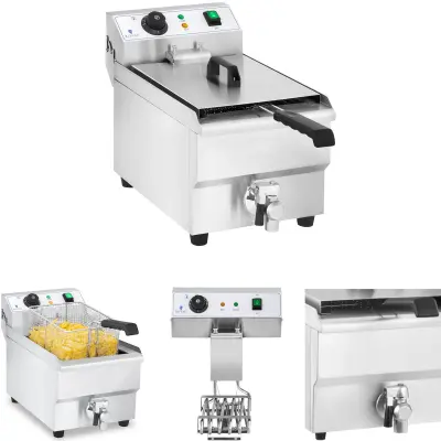 Professional 10L Catering Fryer with Tap - 3000W Stainless Steel Kitchen Appliance