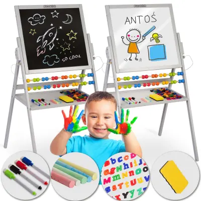 Ricokids Gray Magnetic Rotating Chalkboard for Kids - Ideal Learning & Play Tool