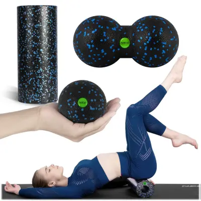 Neo-Sport NS-998 Massage Roller and Ball Set for Fitness and Recovery - Black and Blue