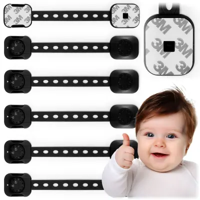 Ricokids Cabinet Safety Device Set - 6 Black Childproofing Locks for Furniture