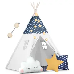 Nukido Kids Teepee Tent with Lights - Navy Blue, Perfect for Indoor Play