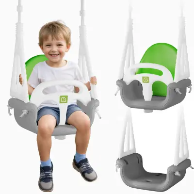 Ricokids 3-in-1 Bucket Swing for Kids - Safe and Versatile Gray-Green Design