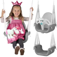 Ricokids 3-in-1 Elephant Bucket Swing for Kids - Safe and Fun Gray and White Design